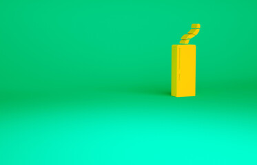 Orange Detonate dynamite bomb stick and timer clock icon isolated on green background. Time bomb - explosion danger concept. Minimalism concept. 3d illustration 3D render.