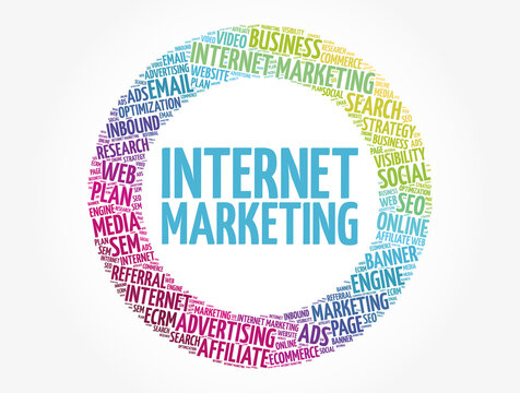 Internet marketing circle word cloud, business concept background