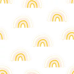 Behang Regenbogen kinderachtig naadloze patroon textuur. Trendy abstracte kinderen vector achtergrond in roze en geel. Gebruik voor stof, behang, oppervlaktepatroonontwerp, kindermode © StockArtRoom