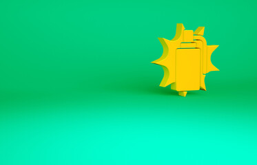 Orange Hand grenade icon isolated on green background. Bomb explosion. Minimalism concept. 3d illustration 3D render.