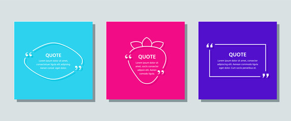 Fototapeta premium Quote text box. Quotations frame template. Vector. White info comments in textboxes on color background. Cards with phrases in brackets. Set of speech bubble messages. Colorful illustration.