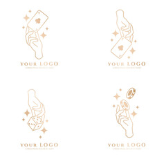occult hand boho logo editable template card casino