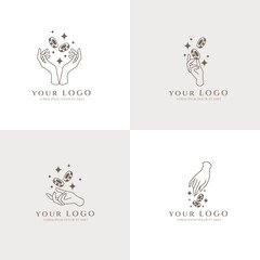 occult hand boho logo editable template card casino