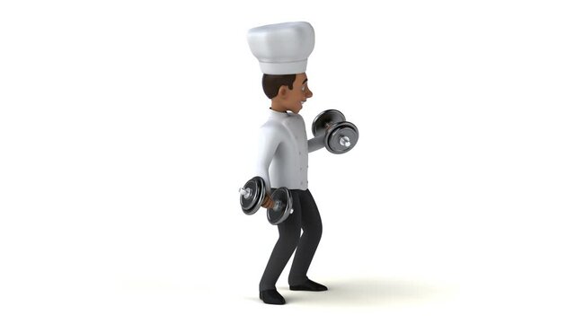 Fun cartoon chef with weights