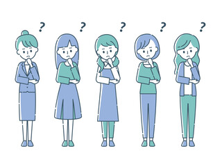 何かを考える5人の女性