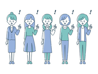何かをひらめく5人の女性