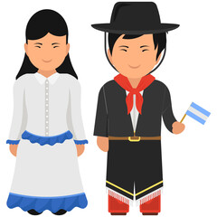 
Couple depicting their national argentina clothing by wearing their cultural attire, flat vector
