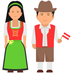 
European couple wearing colorful dress depicting austrian culture 
