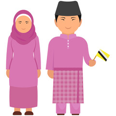 
Pink cultural dresses worn by couple, brunei dress depiction in flat vector
