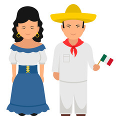 
Unique mexican culture with couple avatar showing their national dress, editable vector 
