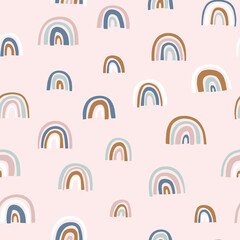 Cute Rainbow abstract pattern. Hand drawn doodle vector seamless background. Design for fabric, cards, stationery. 