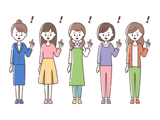 何かをひらめく5人の女性