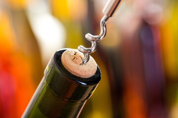 Opening a Wine Bottle with Corkscrew