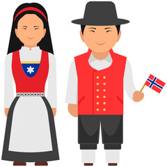 
Norway outfit vector in modern flat style, female wearing frock 
