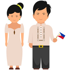 
Flat vector of philippines dress with male and female avatars wearing cultural dress
