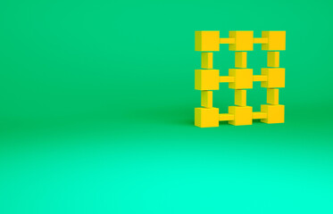 Orange Blockchain technology icon isolated on green background. Cryptocurrency data. Abstract geometric block chain network technology business. Minimalism concept. 3d illustration 3D render.