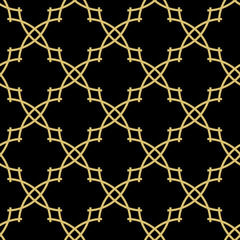 Fototapeta premium Seamless black and golden vector ornament in arabian style. Geometric abstract background. Pattern for wallpapers and backgrounds