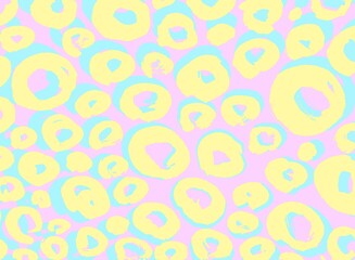 Memphis circles pattern. Abstract painting. Optical illusion. Blue, turqoise, pink, yellow pastel colors. Cute vector artwork. Hand drawn illustration. Trendy retro 80s, 90s. Banner, wallpaper, print.