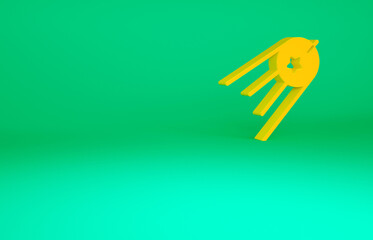 Orange Satellite icon isolated on green background. Minimalism concept. 3d illustration 3D render.