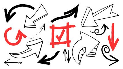 Arrow vector doodle. Hand drawn sketch arrows design for business plan and education. 