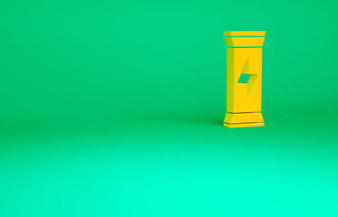 Orange Sports nutrition bodybuilding proteine power drink and food icon isolated on green background. Minimalism concept. 3d illustration 3D render.