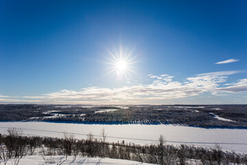 Obraz premium Winter sunset in Nuorgam, Lapland, Finland