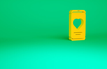 Orange Smartphone with heart rate monitor function icon isolated on green background. Minimalism concept. 3d illustration 3D render.