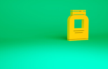 Orange Sports nutrition bodybuilding proteine power drink and food icon isolated on green background. Minimalism concept. 3d illustration 3D render.