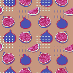 Seamless fig pattern. Delicious violet fruit