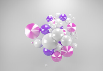 3D balls in white, pink and purple. 