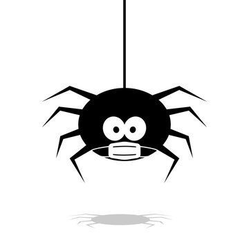 halloween spider in face mask vector. black coronovirus quarantine on white background. danger insect. banner, poster. cobweb isolated decoration . october holiday flyer mockup mock up