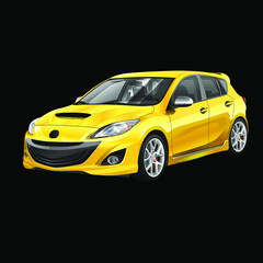 Sport compact hatchback yellow car