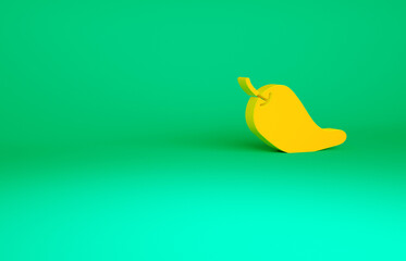 Orange Hot chili pepper pod icon isolated on green background. Design for grocery, culinary products, seasoning and spice package, cooking book. Minimalism concept. 3d illustration 3D render.
