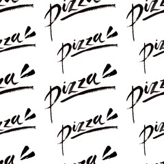 Sushi burger pizza lettering pattern and isolated hand drawing ink