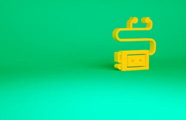 Obraz premium Orange Museum audio guide icon isolated on green background. Headphones for excursions. Minimalism concept. 3d illustration 3D render.