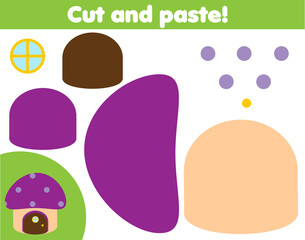 creative children educational game. Paper cut activity. Make fairy mushroom with glue and scissors
