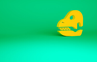 Orange Dinosaur skull icon isolated on green background. Minimalism concept. 3d illustration 3D render.