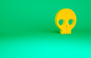 Orange Human skull icon isolated on green background. Minimalism concept. 3d illustration 3D render.