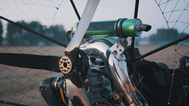 Propelers of a paramotor tandem, close up. High quality photo