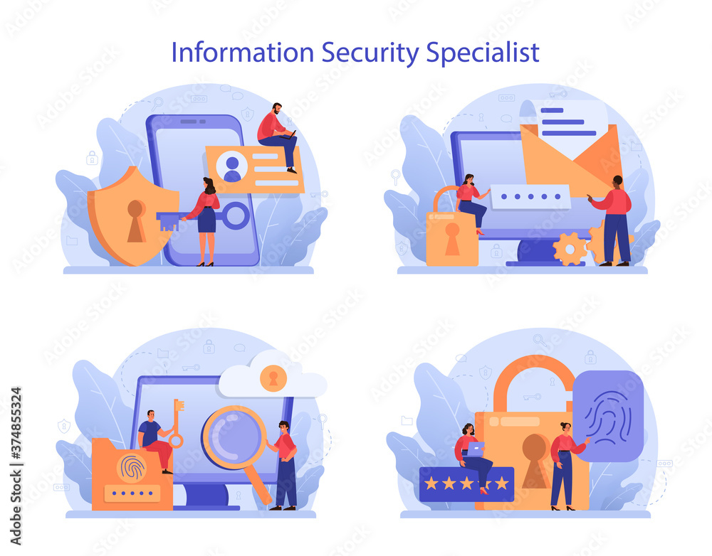 Sticker cyber or web security specialist set. idea of digital data protection