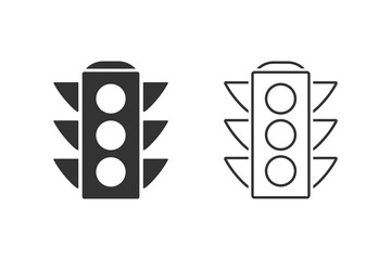 Vector traffic light line icon set on white