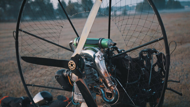 Propelers of a paramotor tandem, close up. High quality photo