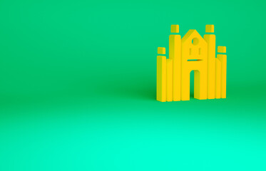 Orange Milan Cathedral or Duomo di Milano icon isolated on green background. Famous landmark of Milan, Italy. Minimalism concept. 3d illustration 3D render.