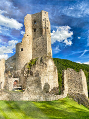 Fototapeta na wymiar Beautiful Andraz Castle on Italian Alps. Summer season