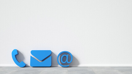 Kontakt Icons vor Wand als Kommunikation Konzept