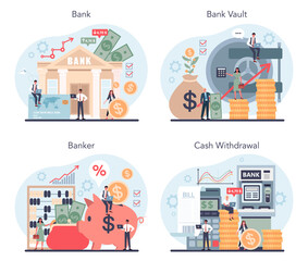 Fototapeta premium Banker or banking concept set. Idea of finance income, money saving