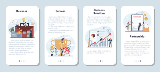 Fototapeta na wymiar Businessman mobile application banner set. Idea of strategy and