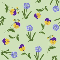 Seamless vector illustration with pansies and agapanthus
