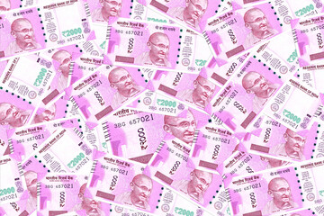 Stack of Indian bank note paper currency 2000 rupee paper currency