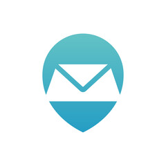 Mail and map pin logo, envelope and location pointer icon, letter and pin point symbol